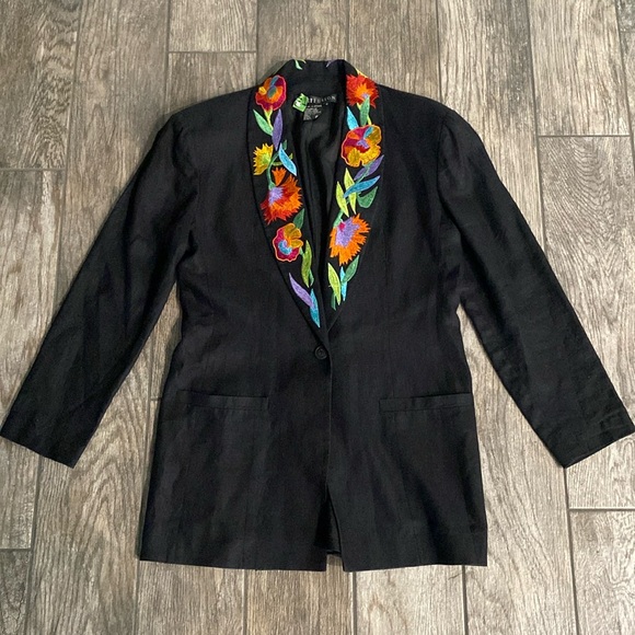 Vintage I.B. DIFFUSION Linen Embroidered Blazer Jacket SIZE 6 - Picture 1 of 7